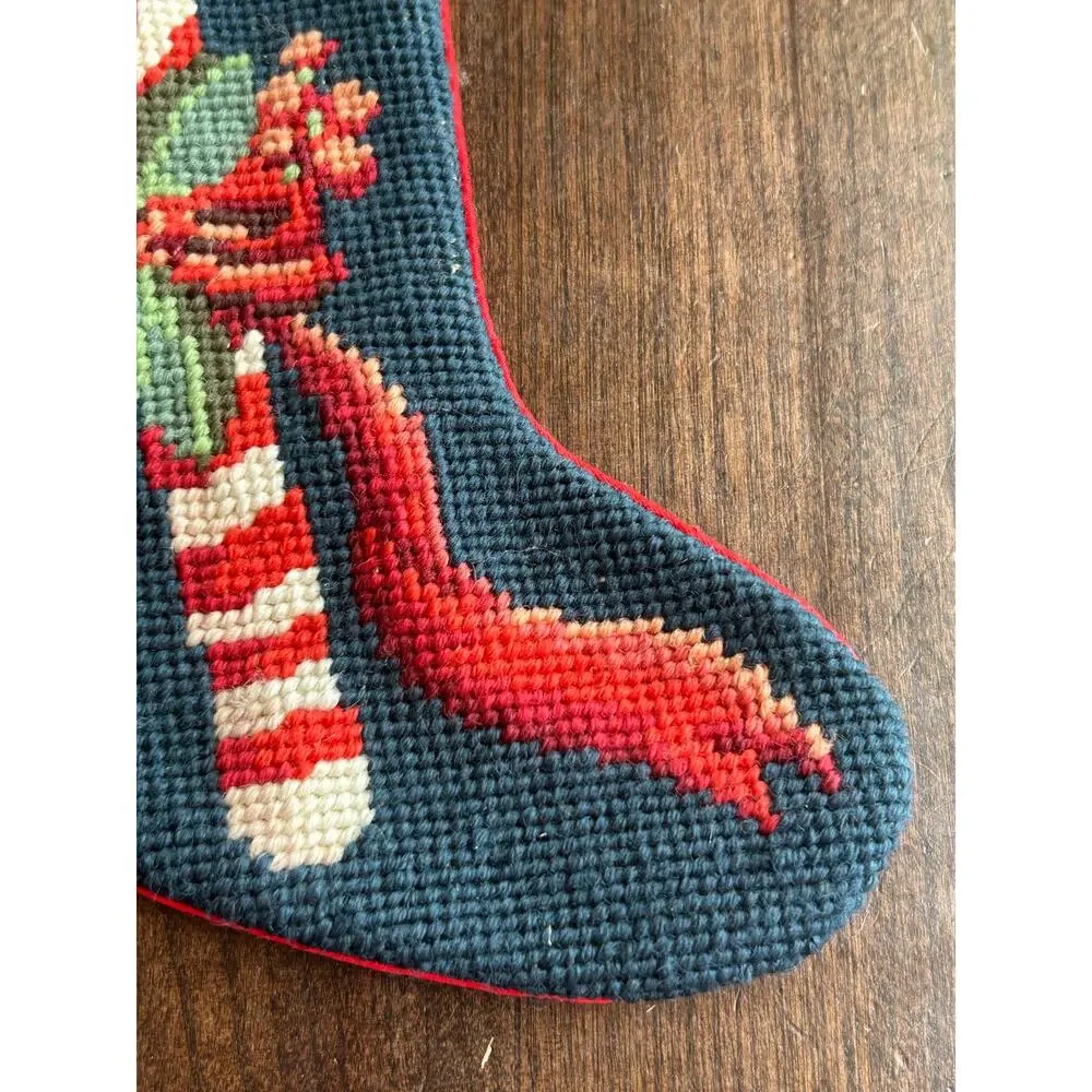 Vintage STEINWINDER needlepoint Christmas stocking candy cane motif